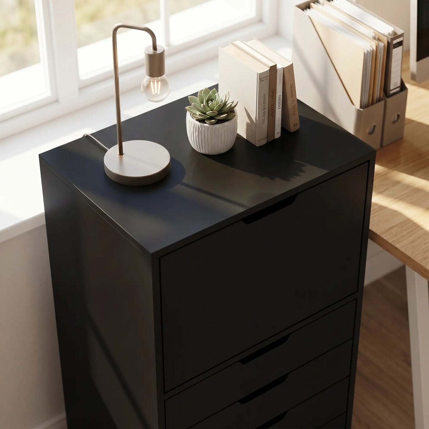 Mobile File Cabinet With 5 Drawers, Black, Black