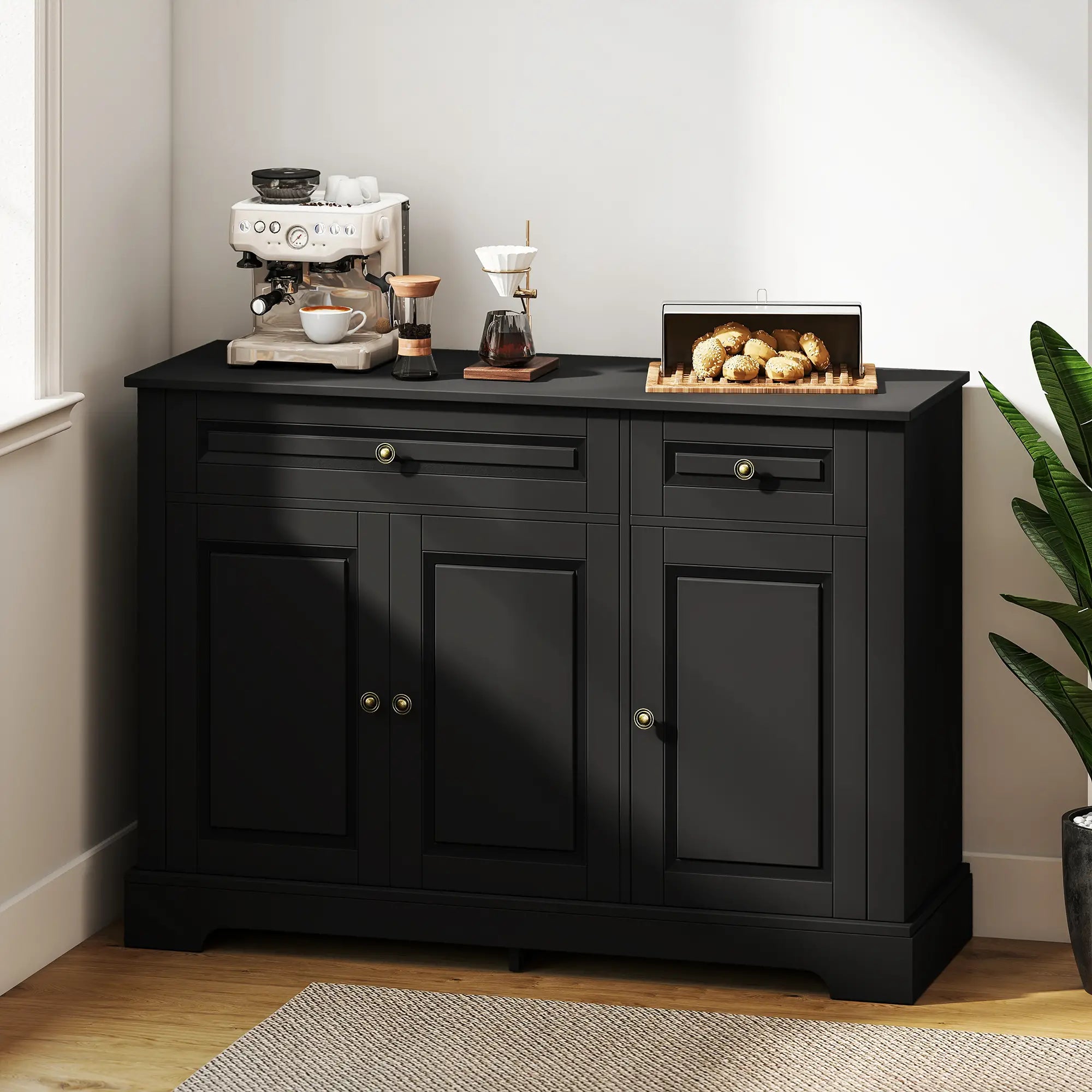 Modern Sideboard Cabinet, 2 Drawers, Adjustable Shelves, Black Bar Cabinets at Gallery Canada
