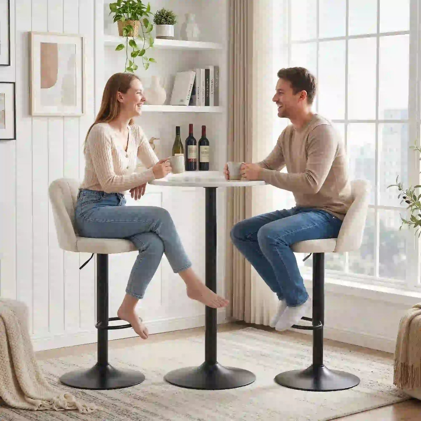 Swivel Counter Height Barstools Set Of 2, Cream White Bar Stools at Gallery Canada