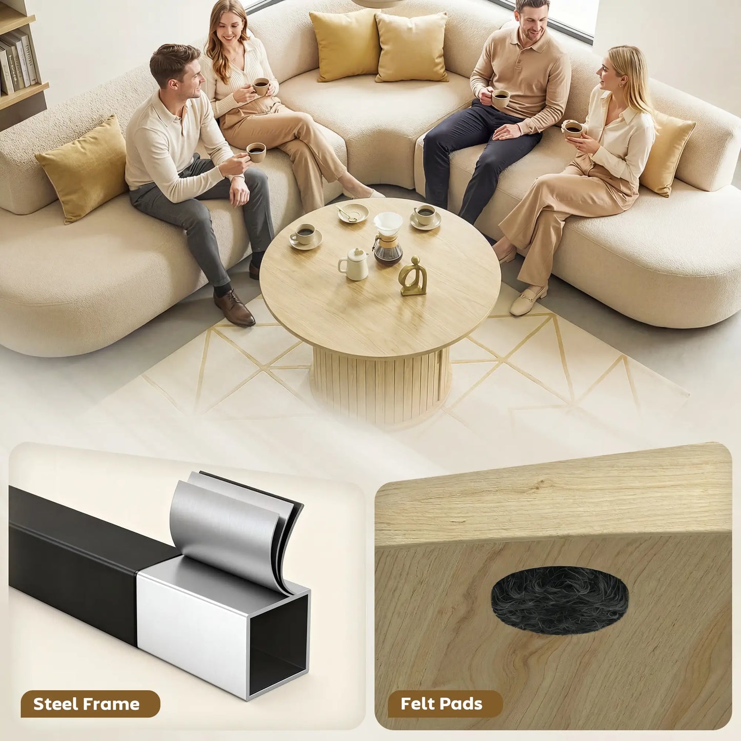 31.5" Round Coffee Table, Natural Wood Center Table Coffee Tables at Gallery Canada