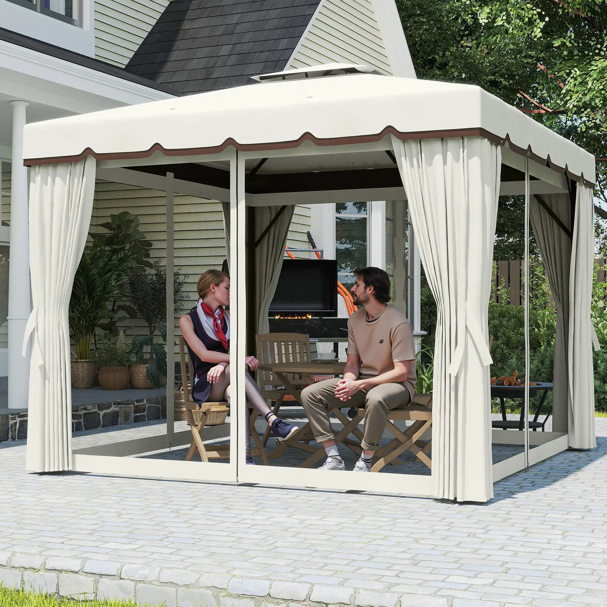 10' x 10' Outdoor Gazebo, Double Soft-Top, Cream White Gazebos at Gallery Canada
