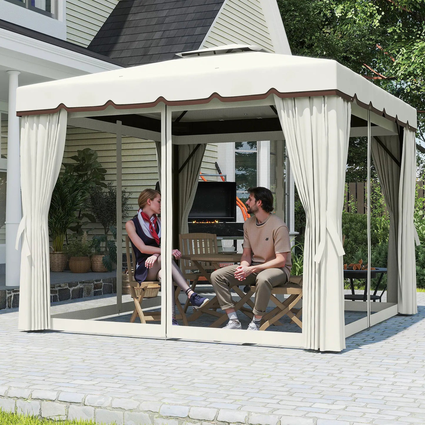 10' x 10' Outdoor Gazebo, Double Soft-Top, Cream White Gazebos at Gallery Canada