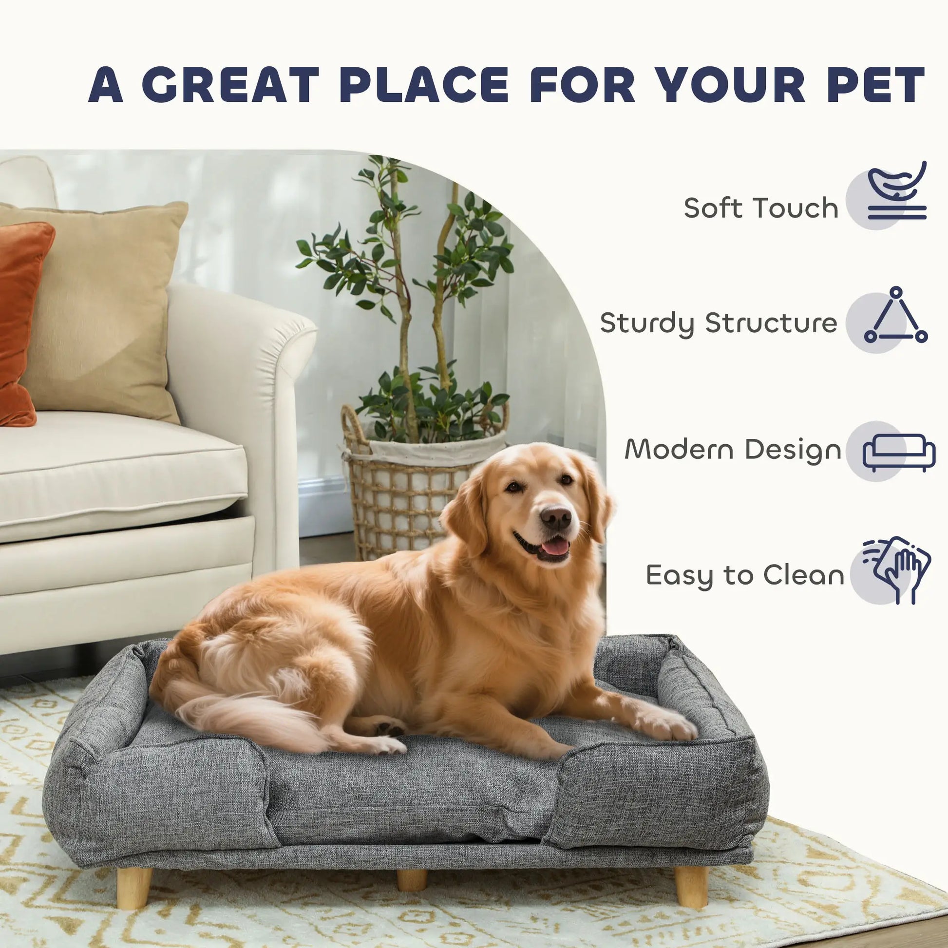 Washable Dog Sofa for Large Dogs, Elevated Pet Couch, Dark Grey Dog Sofas at Gallery Canada
