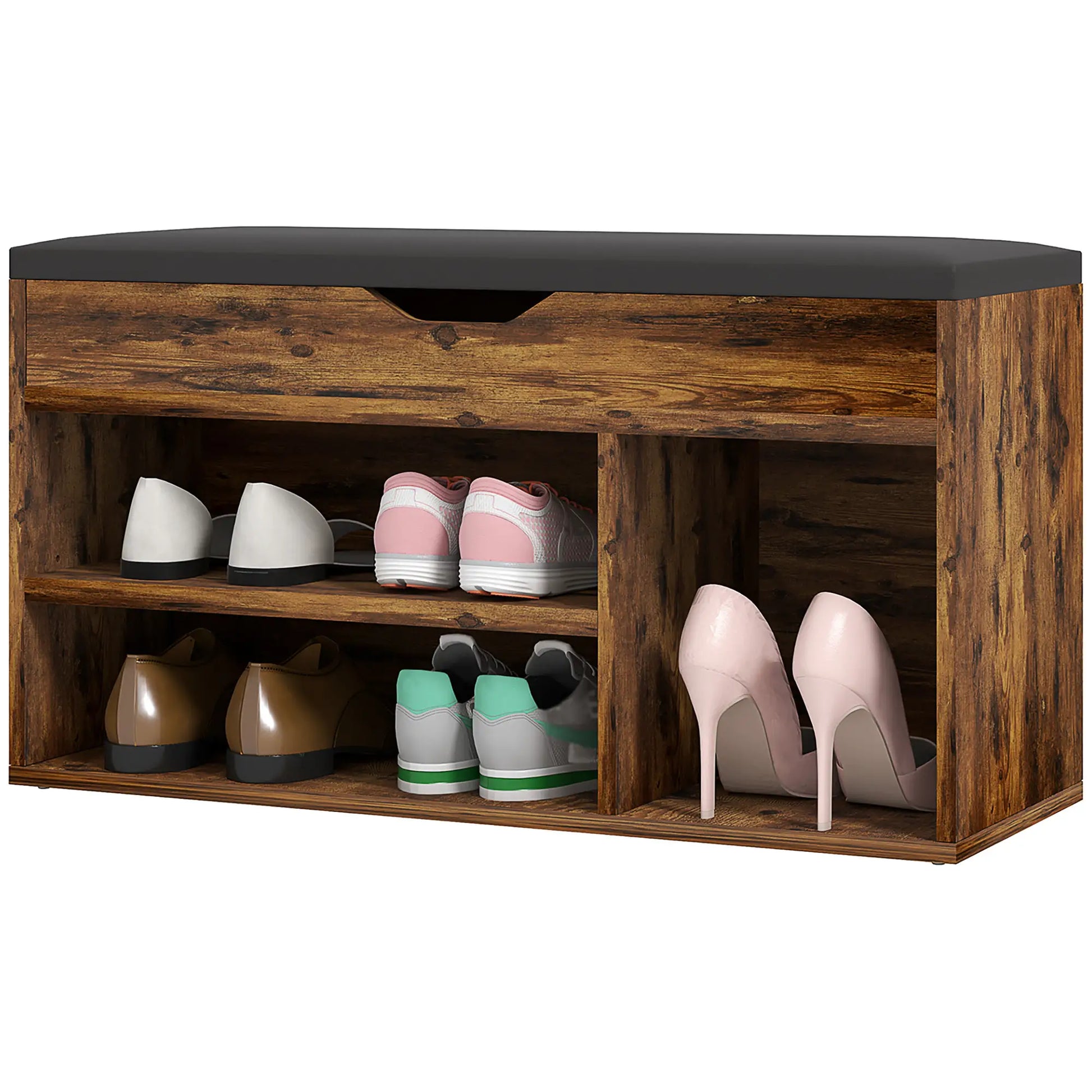 Shoe Bench with Padded Cushion, Hidden Storage, Rustic Brown Shoe Storage Cabinets & Racks at Gallery Canada