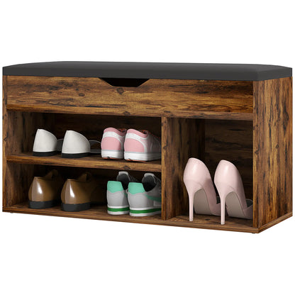 Shoe Bench with Padded Cushion, Hidden Storage, Rustic Brown Shoe Storage Cabinets & Racks at Gallery Canada