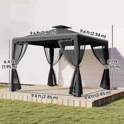 9.6' x 9.6' Gazebo, Steel Frame With Mosquito Netting, Dark Grey Gazebos at Gallery Canada