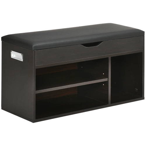 Shoe Bench with Padded Cushion, Hidden Storage, Black