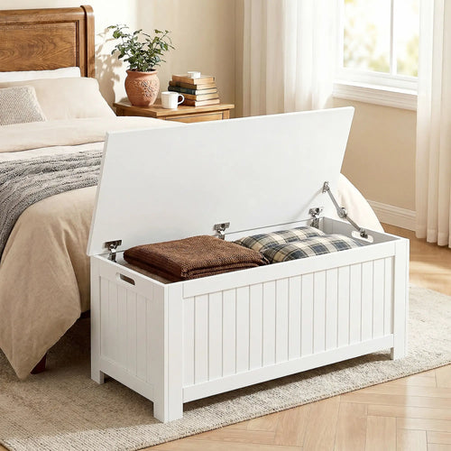 Large Storage Box Storage Trunk Cabinet Container with Lid and 2 Safety Hinges, White