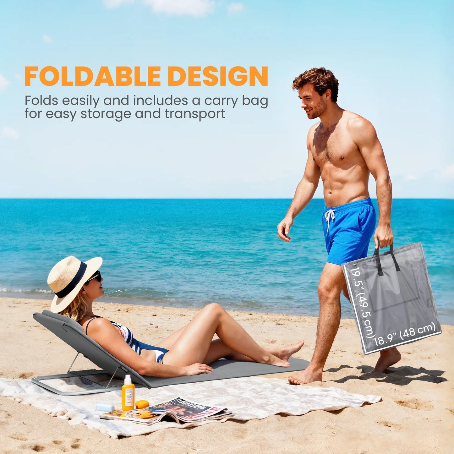 2 Pieces Beach Lounge Chair, Outdoor Folding Chaise, Grey Lounger Chairs at Gallery Canada