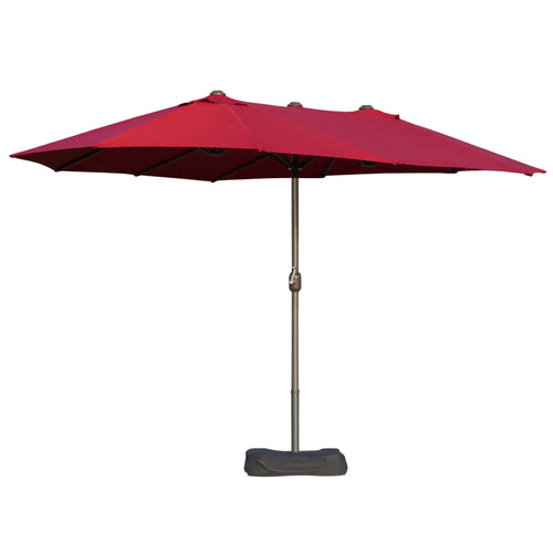 15' Outdoor Patio Umbrella, Twin Canopy Sunshade, Lift Crank, Wine Red