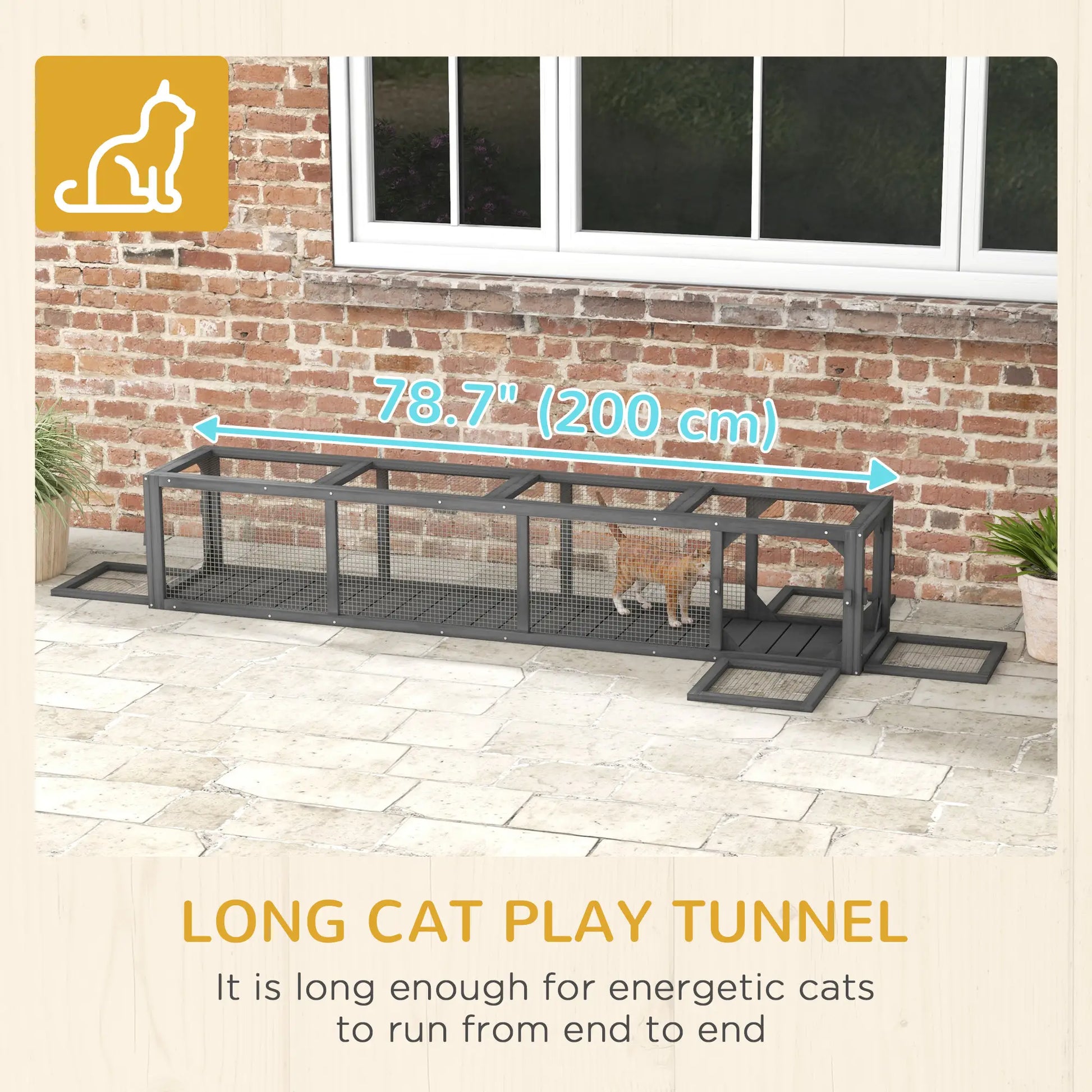 79" Long Cat Tunnel, L-Shape Extendable Design, Indoor Outdoor, Lead Grey Outdoor Cat Enclosures at Gallery Canada