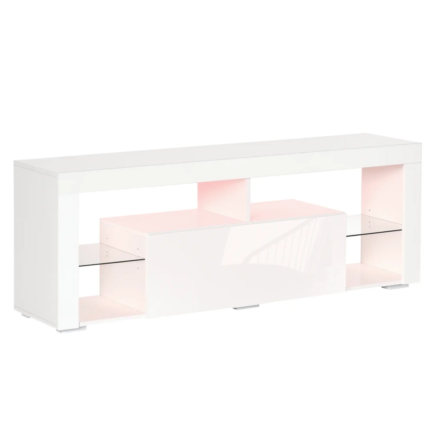 TV Stand for 55-Inch TVs, LED Lights, Remote Control, Storage Drawer, White TV Stands White at Gallery Canada