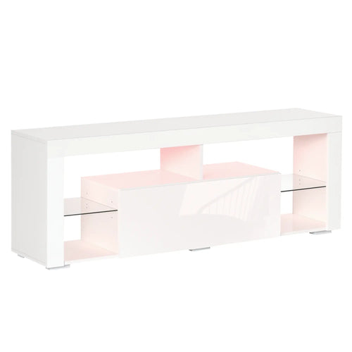 TV Stand for 55-Inch TVs, LED Lights, Remote Control, Storage Drawer, White