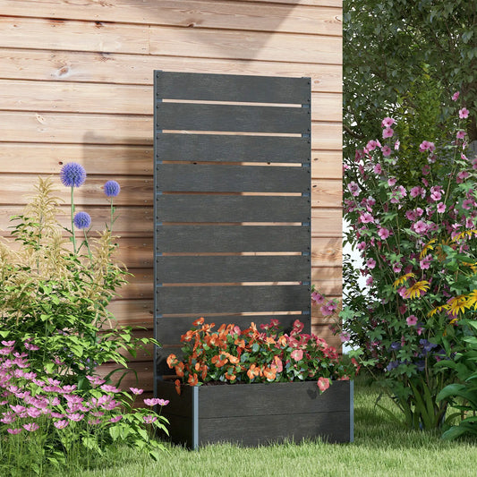 Raised Garden Bed With Trellis, Elevated Planter Box, 28" x 15" x 59", Black Wooden Planter Boxes Black, Dark Grey at Gallery Canada