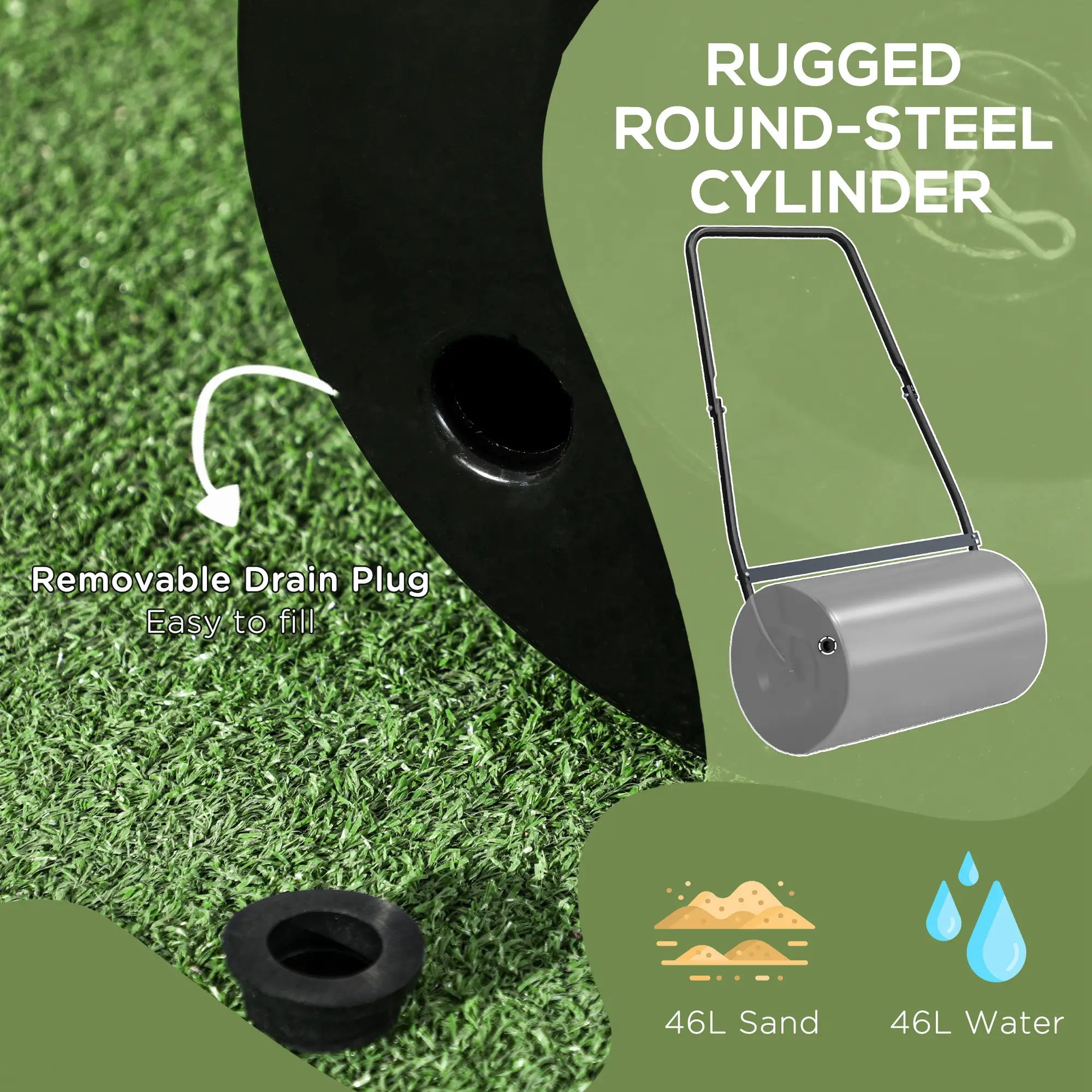 22 Heavy Duty Lawn Roller, 12 Gal Water/Sand, Black Lawn Rollers at Gallery Canada