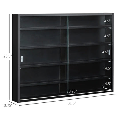 5-Tier Display Cabinet, Shot Glass Display Case, Glass Curio Cabinet with 2 Glass Doors and 4 Adjustable Shelves, Black Display Bookshelves at Gallery Canada
