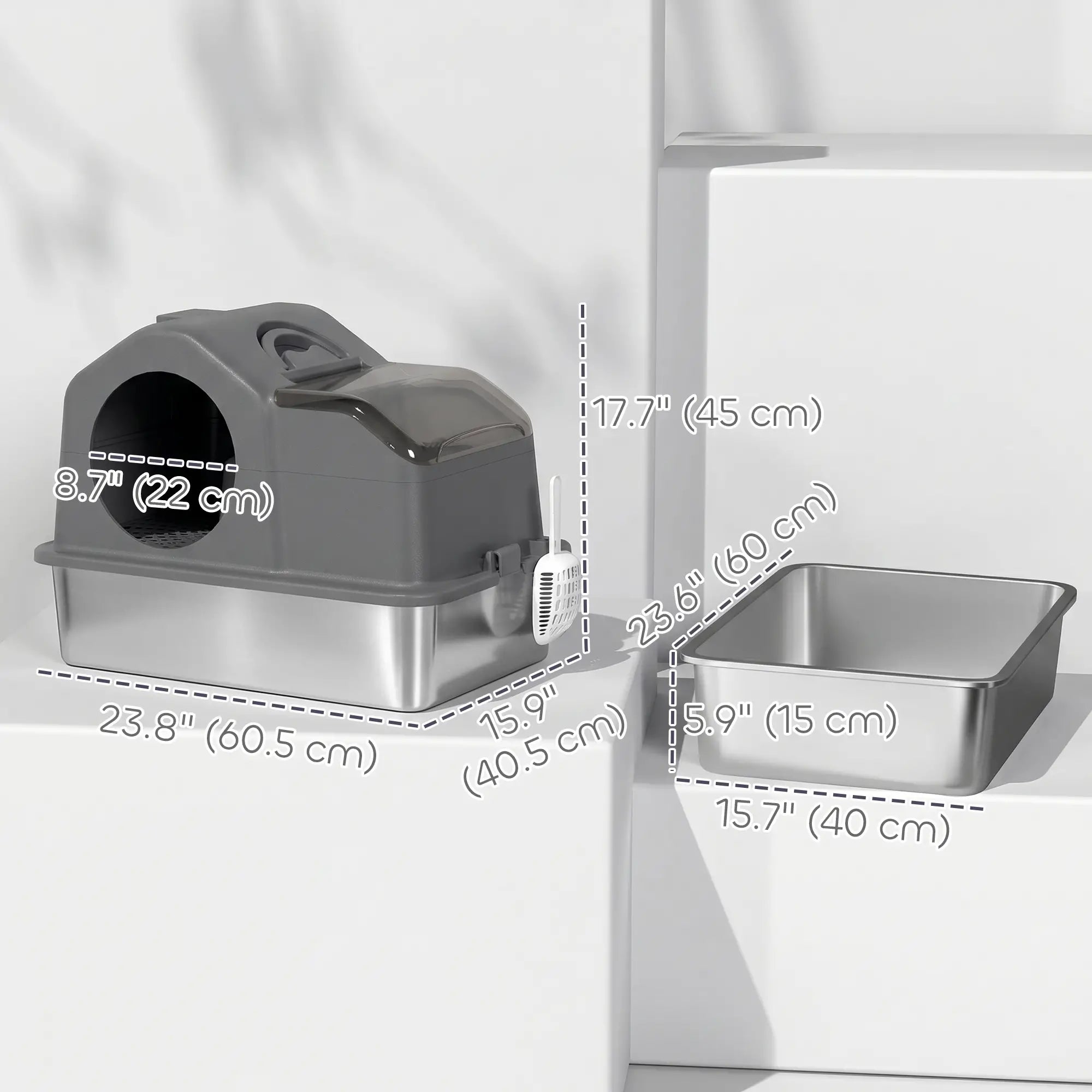 Extra Large Stainless Steel Cat Litter Box, High Sided, Dark Grey Cat Litter Box Enclosures at Gallery Canada
