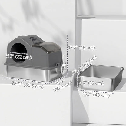 Extra Large Stainless Steel Cat Litter Box, High Sided, Dark Grey Cat Litter Box Enclosures at Gallery Canada