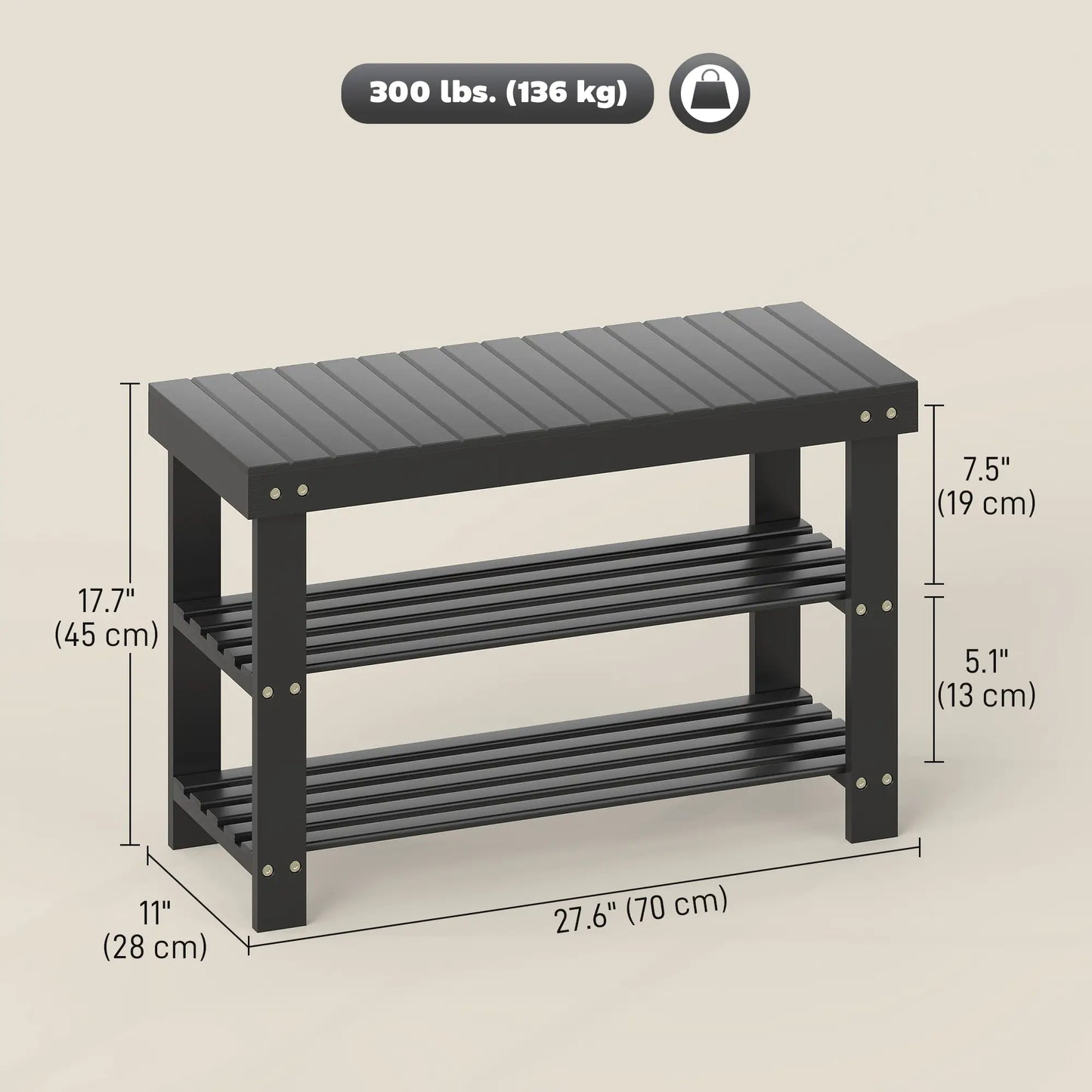 Bamboo Shoe Storage Bench, 3-Tier, 2 Shelves, Holds 6 Pairs, Black Shoe Storage Cabinets & Racks at Gallery Canada