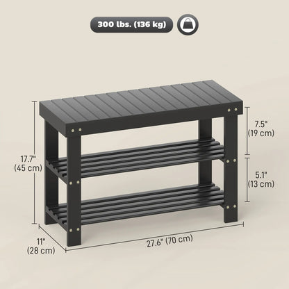 Bamboo Shoe Storage Bench, 3-Tier, 2 Shelves, Holds 6 Pairs, Black Shoe Storage Cabinets & Racks at Gallery Canada