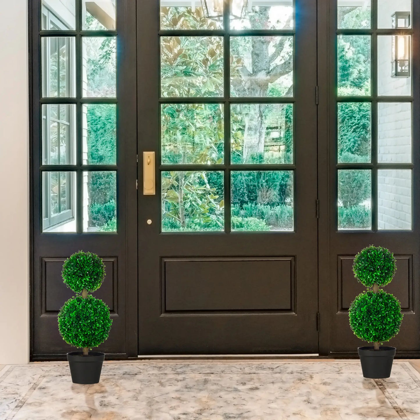 Artificial Boxwood Topiary Tree Set Of 2, Faux Plant In Pot, Green Artificial Trees at Gallery Canada