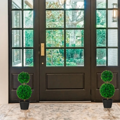 Artificial Boxwood Topiary Tree Set Of 2, Faux Plant In Pot, Green Artificial Trees at Gallery Canada