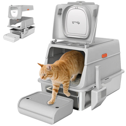 XL Stainless Steel Cat Litter Box, Flip Cover, Pedal, Deodorizer Cat Litter Box Enclosures at Gallery Canada