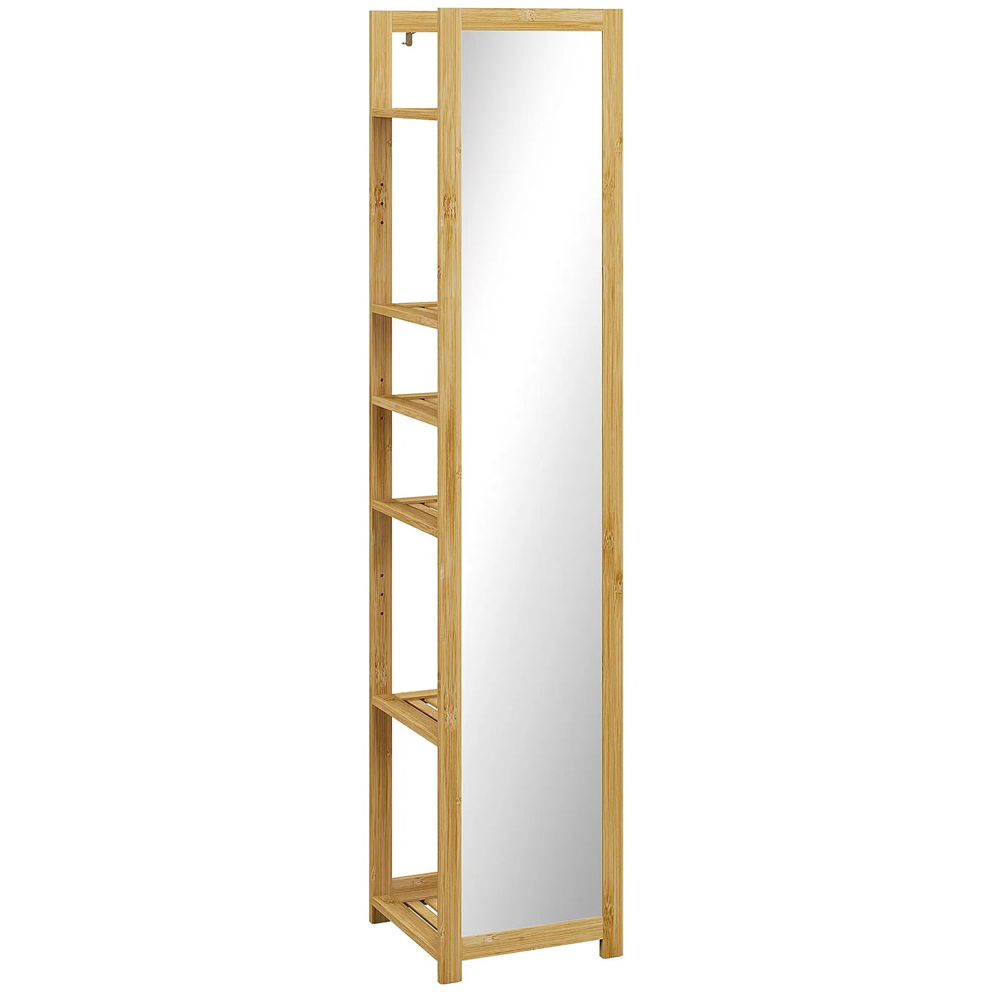 66" x 14" Standing Mirror, 6-Tier Shelf, Full Body Floor Mirror, Nature Wood Bathroom Cabinets Natural at Gallery Canada