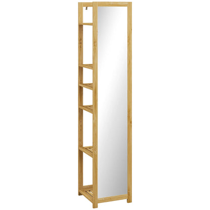 66" x 14" Standing Mirror, 6-Tier Shelf, Full Body Floor Mirror, Nature Wood Bathroom Cabinets Natural at Gallery Canada