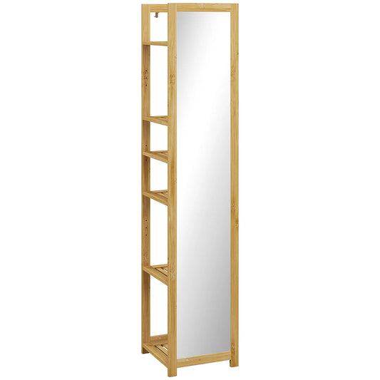 66" x 14" Standing Mirror, 6-Tier Shelf, Full Body Floor Mirror, Nature Wood Bathroom Cabinets Natural at Gallery Canada