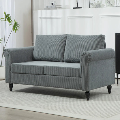 Vintage Loveseat, Fabric 2 Seater Sofa, Rolled Arms, Rubber Wood Legs, Grey 2-Seater Sofas at Gallery Canada