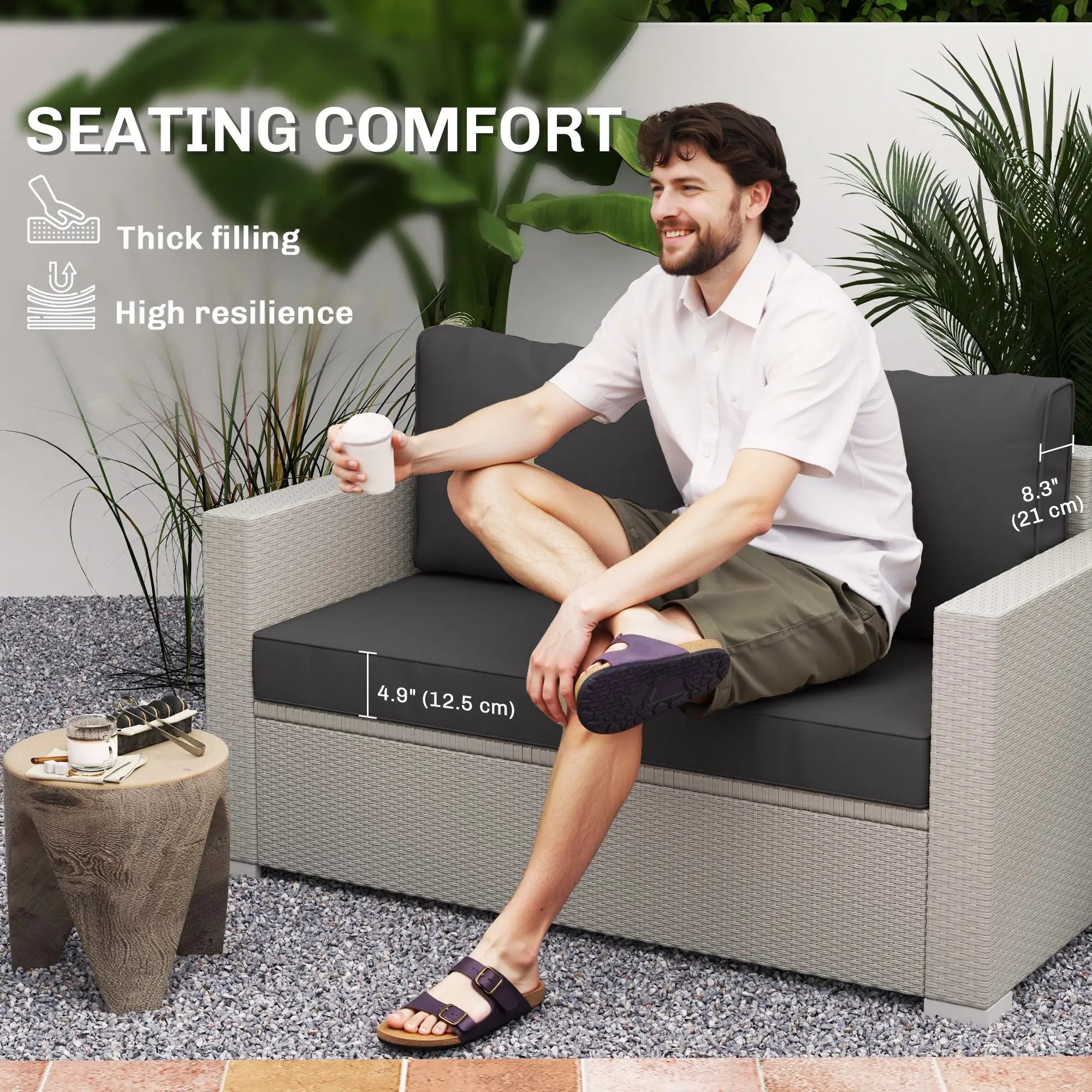 2 Seater Outdoor Cushions With Backrest, Black Patio Chair Cushions at Gallery Canada