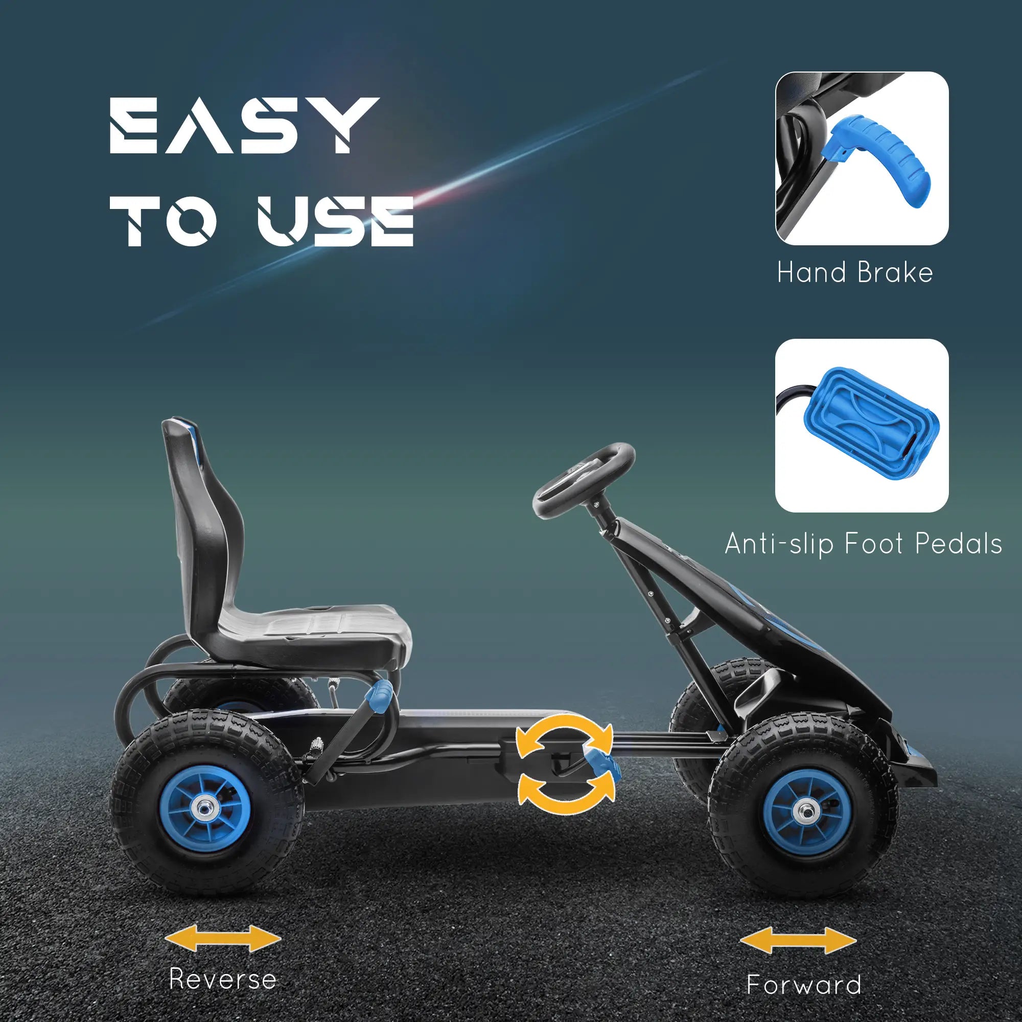 Kids Pedal Go Kart, Adjustable Seat, Rubber Wheels, Hand Brake, Ages 5-12, Blue Pedal Go Karts for Kids at Gallery Canada