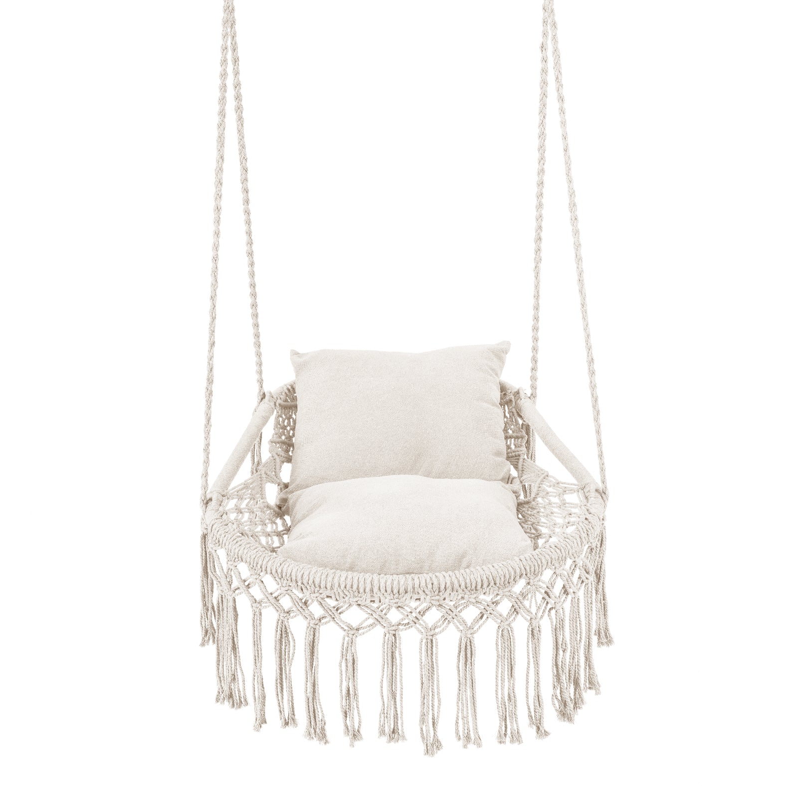 Macrame Swing Chair With 2 Removable Cushions, Beige Porch Swings at Gallery Canada