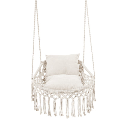 Macrame Swing Chair With 2 Removable Cushions, Beige Porch Swings at Gallery Canada