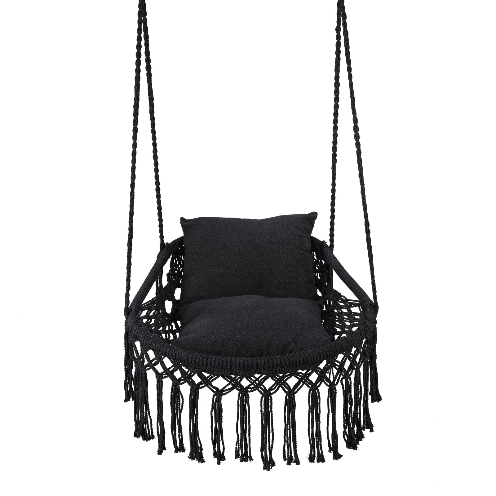 Macrame Swing Chair Hammock, 2 Removable Cushions, Black Porch Swings at Gallery Canada