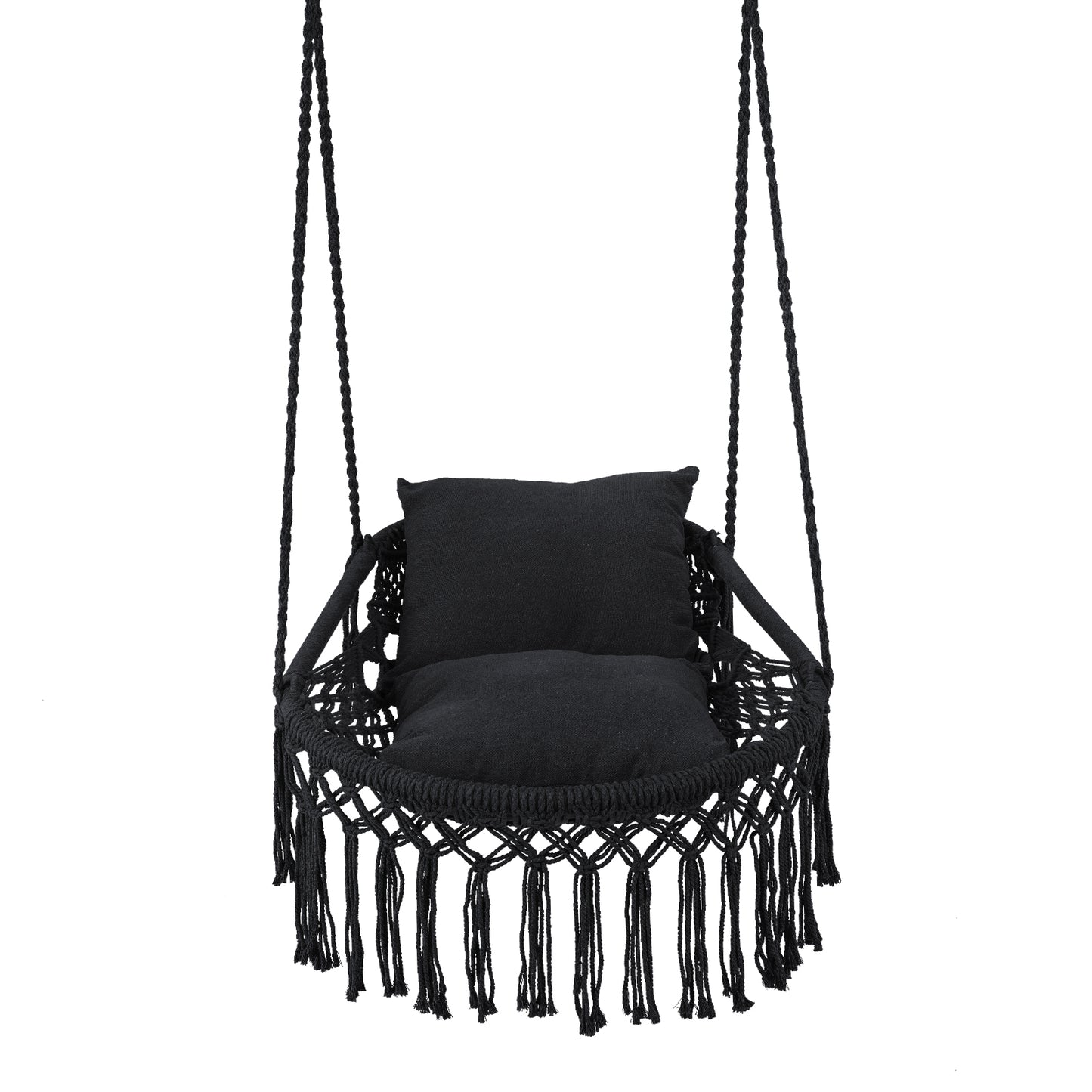 Macrame Swing Chair Hammock, 2 Removable Cushions, Black Porch Swings at Gallery Canada