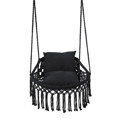 Macrame Swing Chair Hammock, 2 Removable Cushions, Black Porch Swings at Gallery Canada