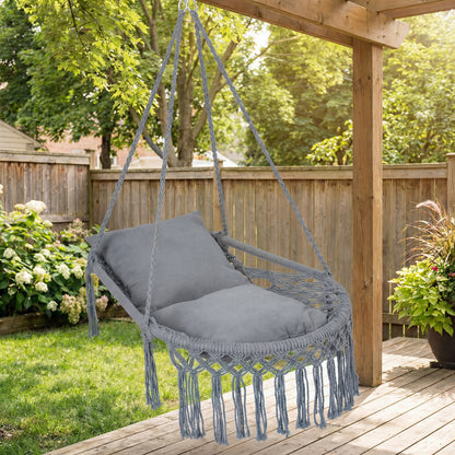 Macrame Swing Chair Hammock With 2 Removable Cushions, Gray Porch Swings at Gallery Canada