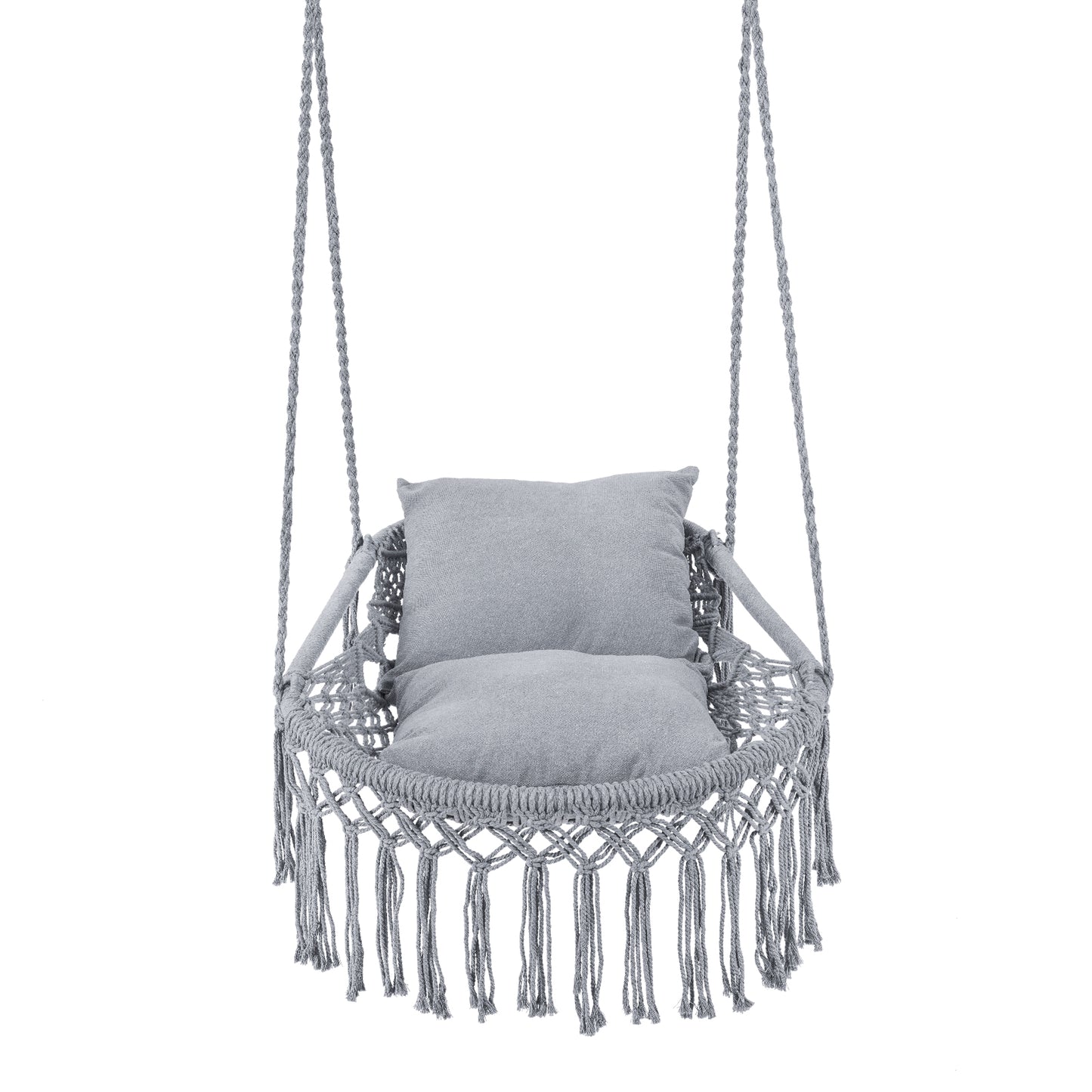 Macrame Swing Chair Hammock With 2 Removable Cushions, Gray Porch Swings at Gallery Canada