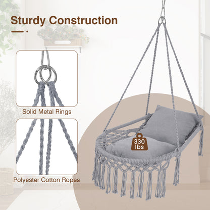Macrame Swing Chair Hammock With 2 Removable Cushions, Gray Porch Swings at Gallery Canada