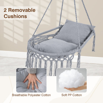 Macrame Swing Chair Hammock With 2 Removable Cushions, Gray Porch Swings at Gallery Canada