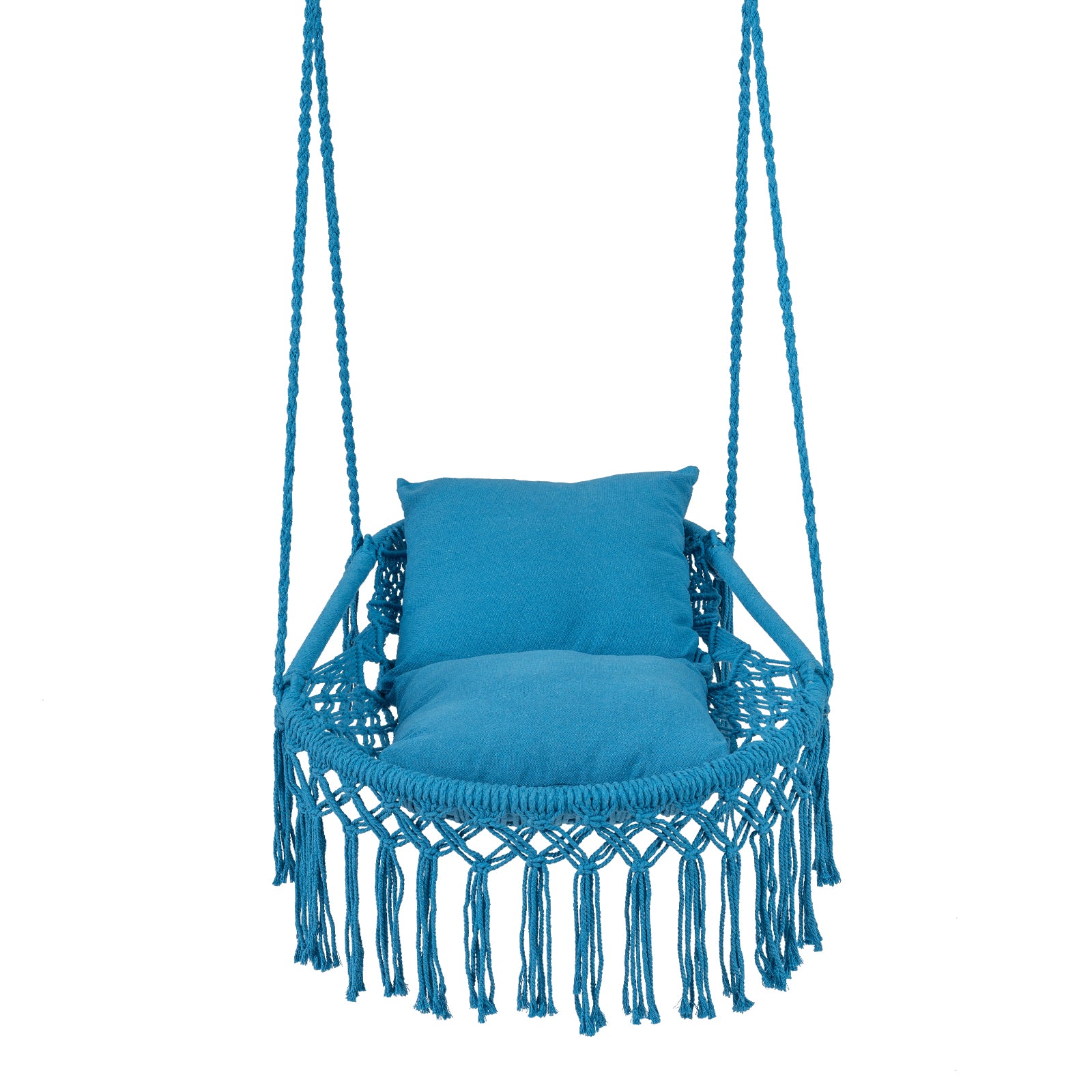 Macrame Swing Chair With 2 Removable Cushions, Navy Porch Swings at Gallery Canada