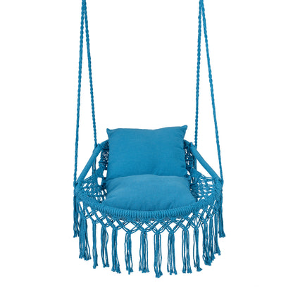 Macrame Swing Chair With 2 Removable Cushions, Navy Porch Swings at Gallery Canada