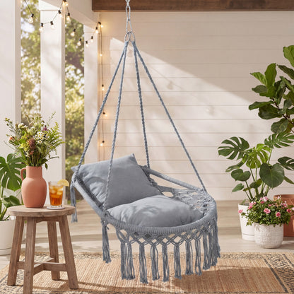 Macrame Swing Chair Hammock With 2 Removable Cushions, Gray Porch Swings at Gallery Canada
