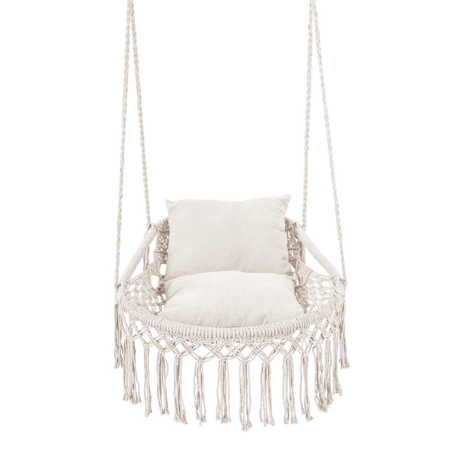 Macrame Swing Chair With 2 Removable Cushions, Beige Porch Swings at Gallery Canada