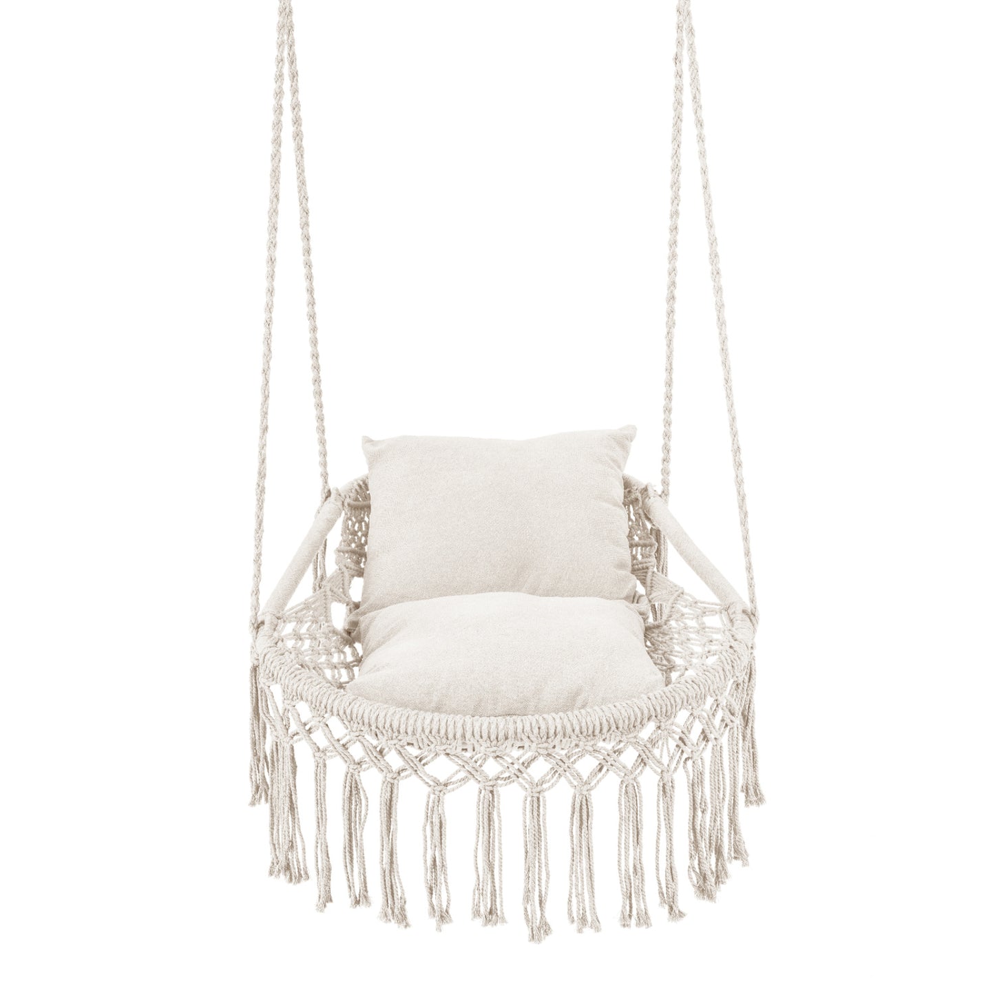 Macrame Swing Chair With 2 Removable Cushions, Beige Porch Swings at Gallery Canada