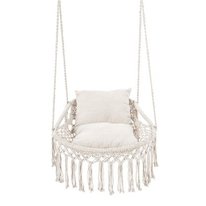 Macrame Swing Chair With 2 Removable Cushions, Beige Porch Swings at Gallery Canada