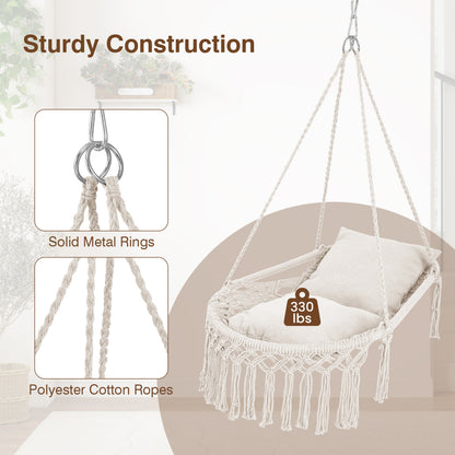 Macrame Swing Chair With 2 Removable Cushions, Beige Porch Swings at Gallery Canada