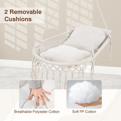 Macrame Swing Chair With 2 Removable Cushions, Beige Porch Swings at Gallery Canada